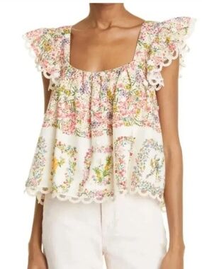 FARM Rio Delicate Forest Scarves Blouse Size Small